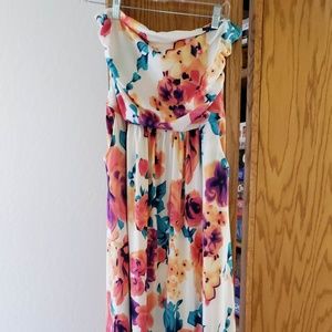 Floral Empire Waist Strapless Maxi Dress